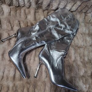 Aldo Metallic Silver Heeled Boots